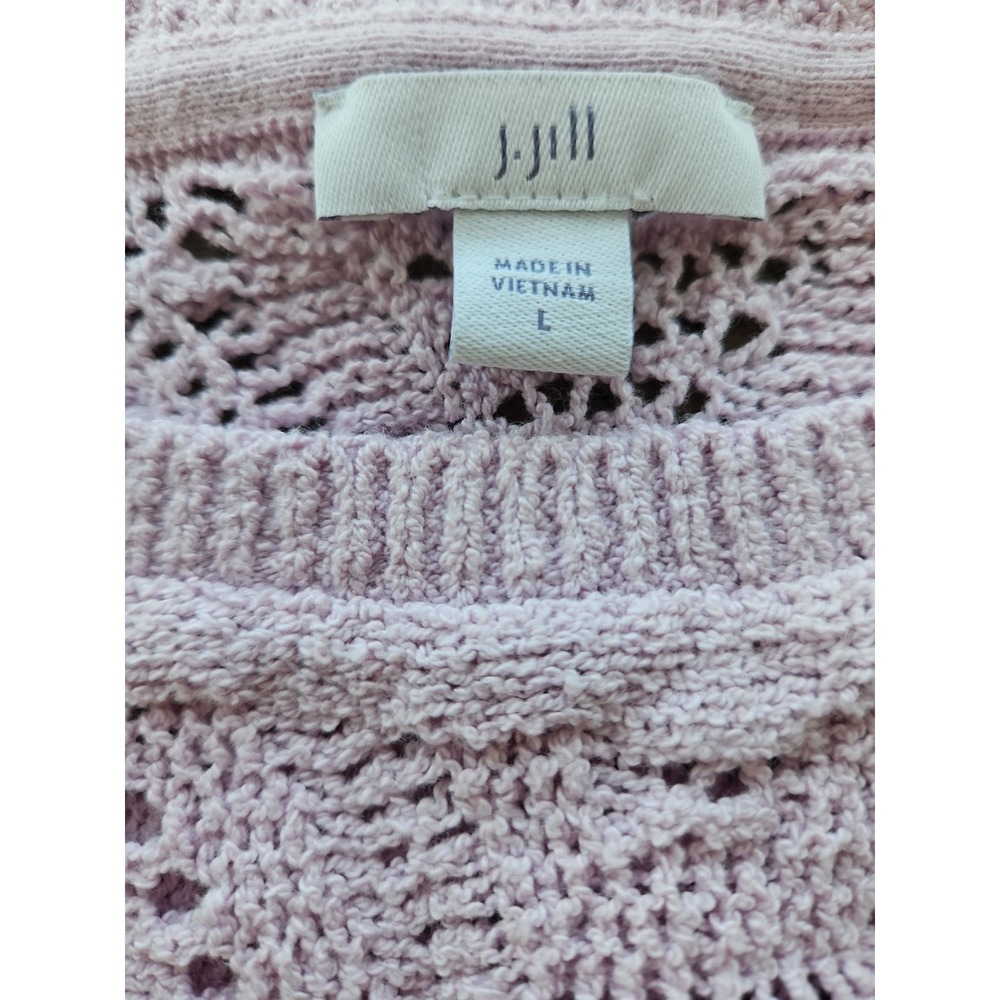 J Jill Sweater Large Lavender Open Knit Crochet Boho Beachy Coastal Cotton Blend - Picture 2 of 13